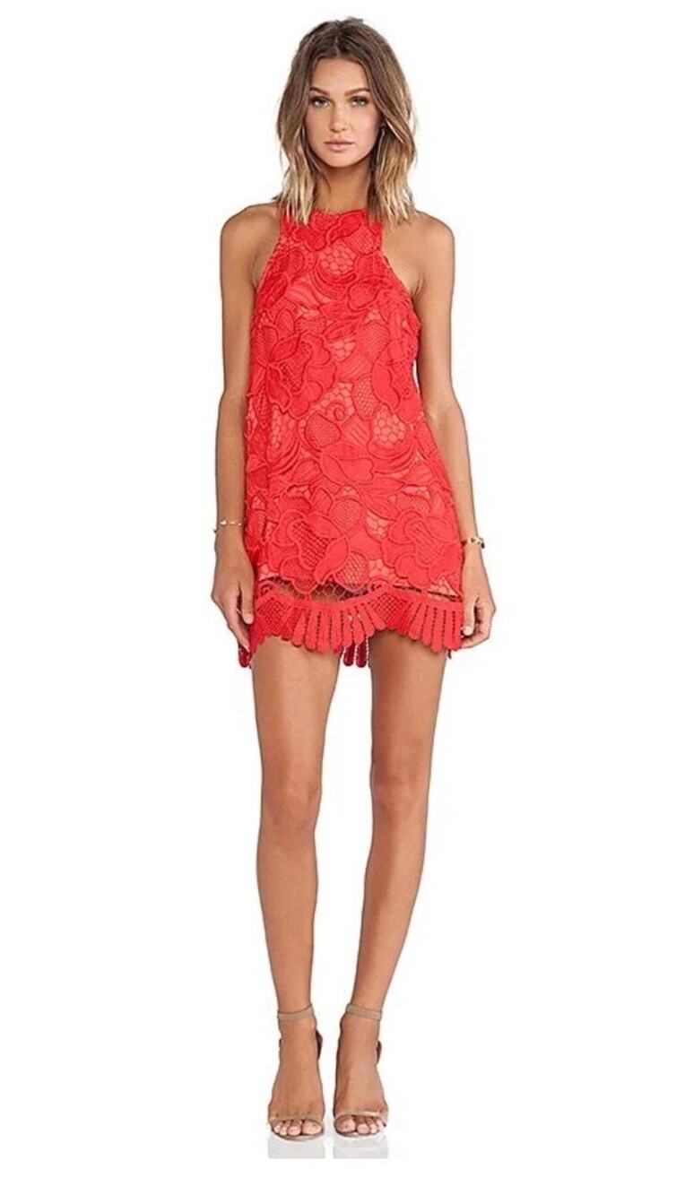 Lovers + Friends Caspian Red Lace Shift Dress Women’s Size Small